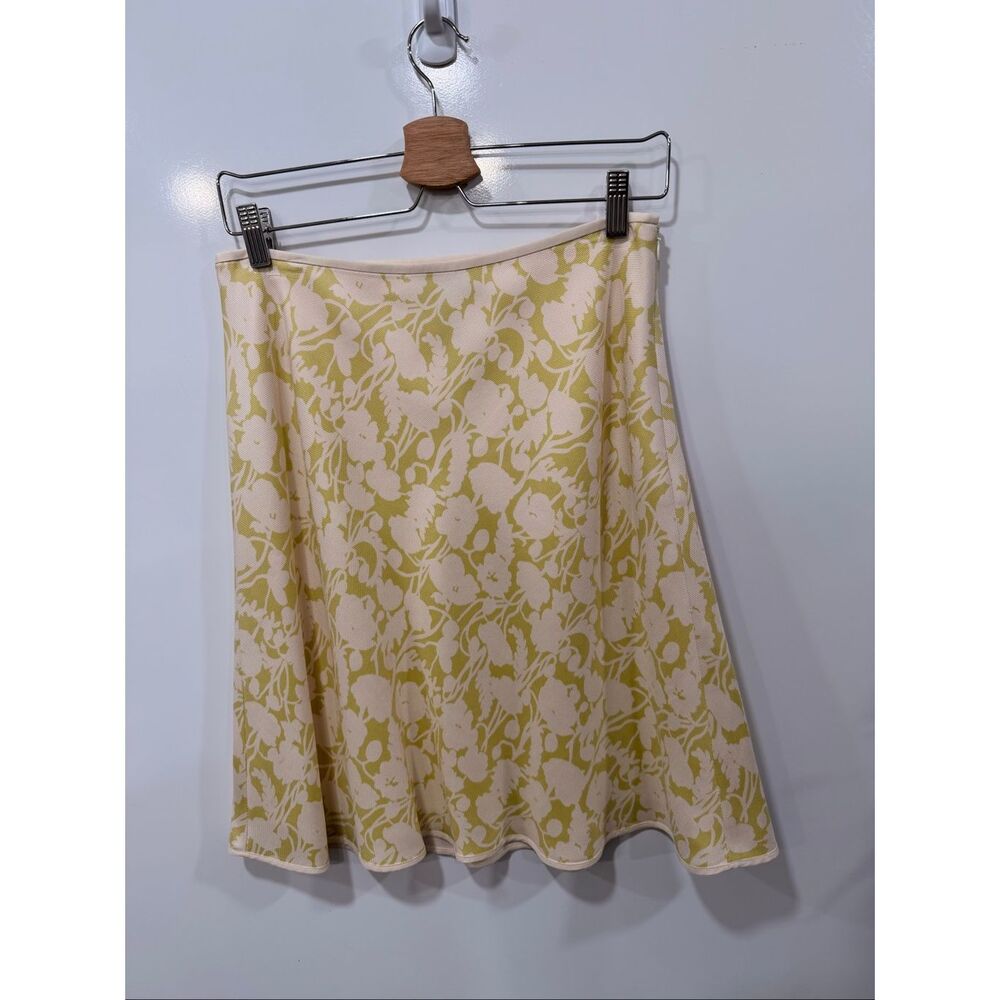Ann Taylor Petite 100% Silk Floral Skirt Green 6P